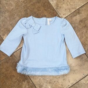 Janie and Jack Precious Light Blue Long Sleeve Tee with Bow and Faux Fur